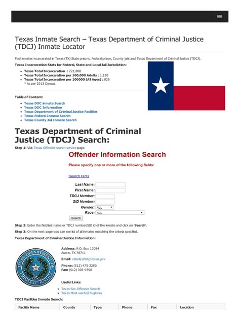 Texas Department of Criminal Justice Inmate Search.